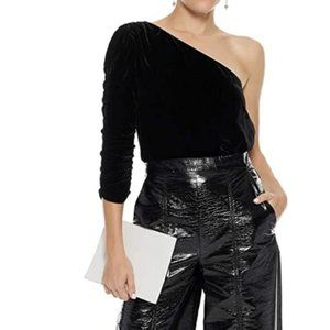Joie Wayman velvet one shoulder ruched top sz 0 black